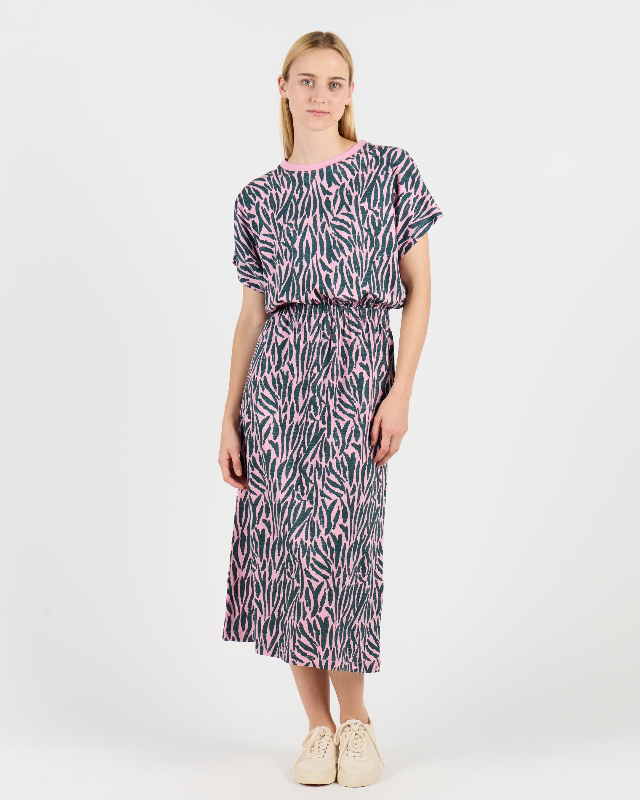Wemoto Mori Dress Darkgreen Bubblegum Damen Midikleid grün pink